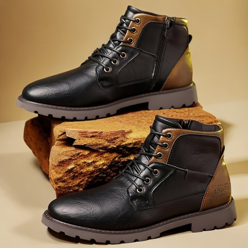 Leather Work Fabric - أحذية جلدية رجالية للكاحل مقاس كبير،