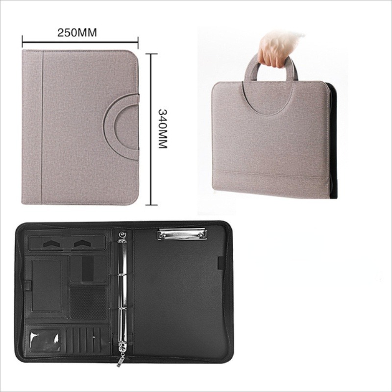 Leather Work Folder - حقيبة ملفات جلد صناعي A4 بسحاب،